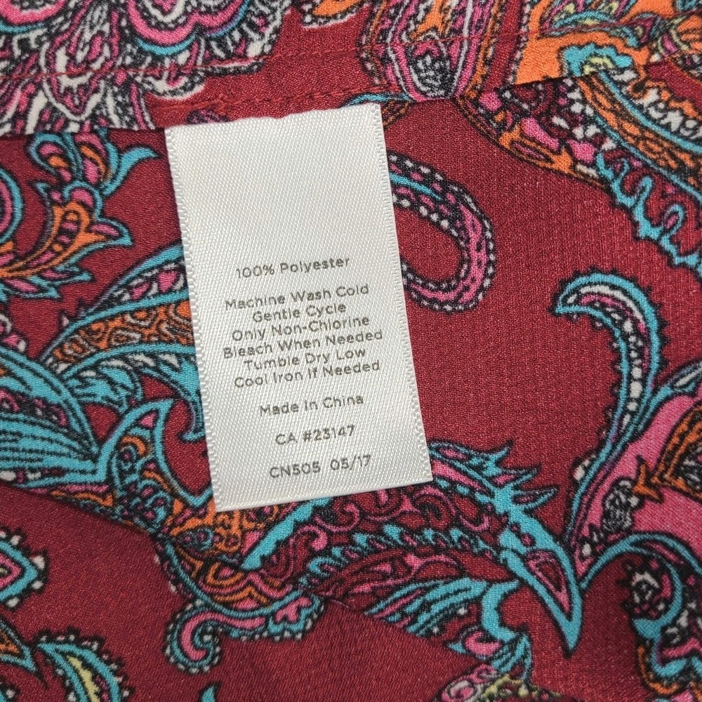 Talbots 1XP Paisley Blouse Red Multicolor Long Sleeve Top Womens Ruffle Blouse - Picture 6 of 6